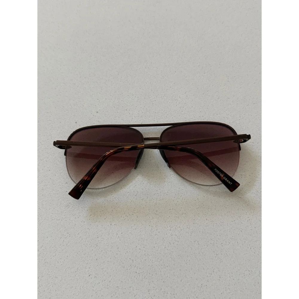 Foster Grant Brown Aviator Sunglasses Semi Rimless Gradient Lens Tortoise Tips